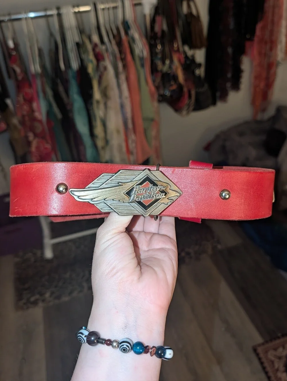 Vintage Harley-Davidson Red Leather Belt w/ Buckle